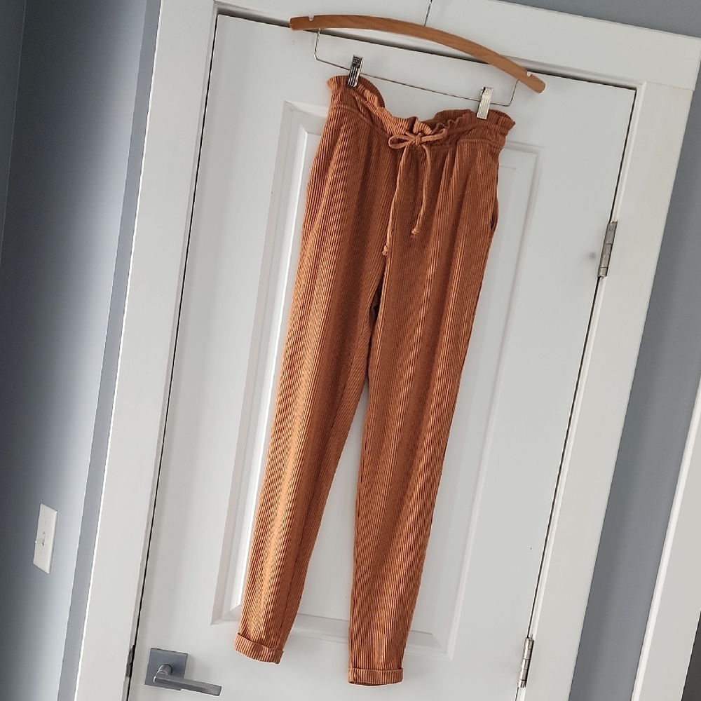 Rust Brown Textured Ribbed Drawstring Lounge Pant… - image 1